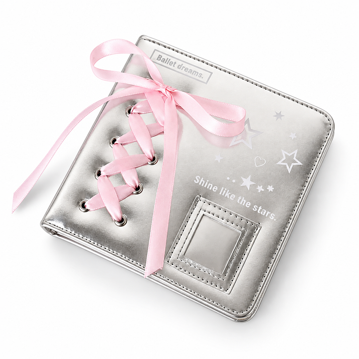 Silver PU Photocard Binder with Pink Ribbon — Selected Size and Page Pack
