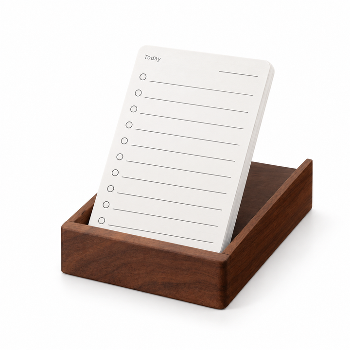 Daily Planning Cards — 100-Card Refill or Wooden Desktop Holder Set