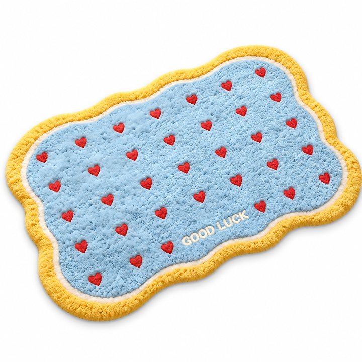 Plush Heart-Pattern Bath Mat with Wavy Border — 40–90 cm, 1 Piece