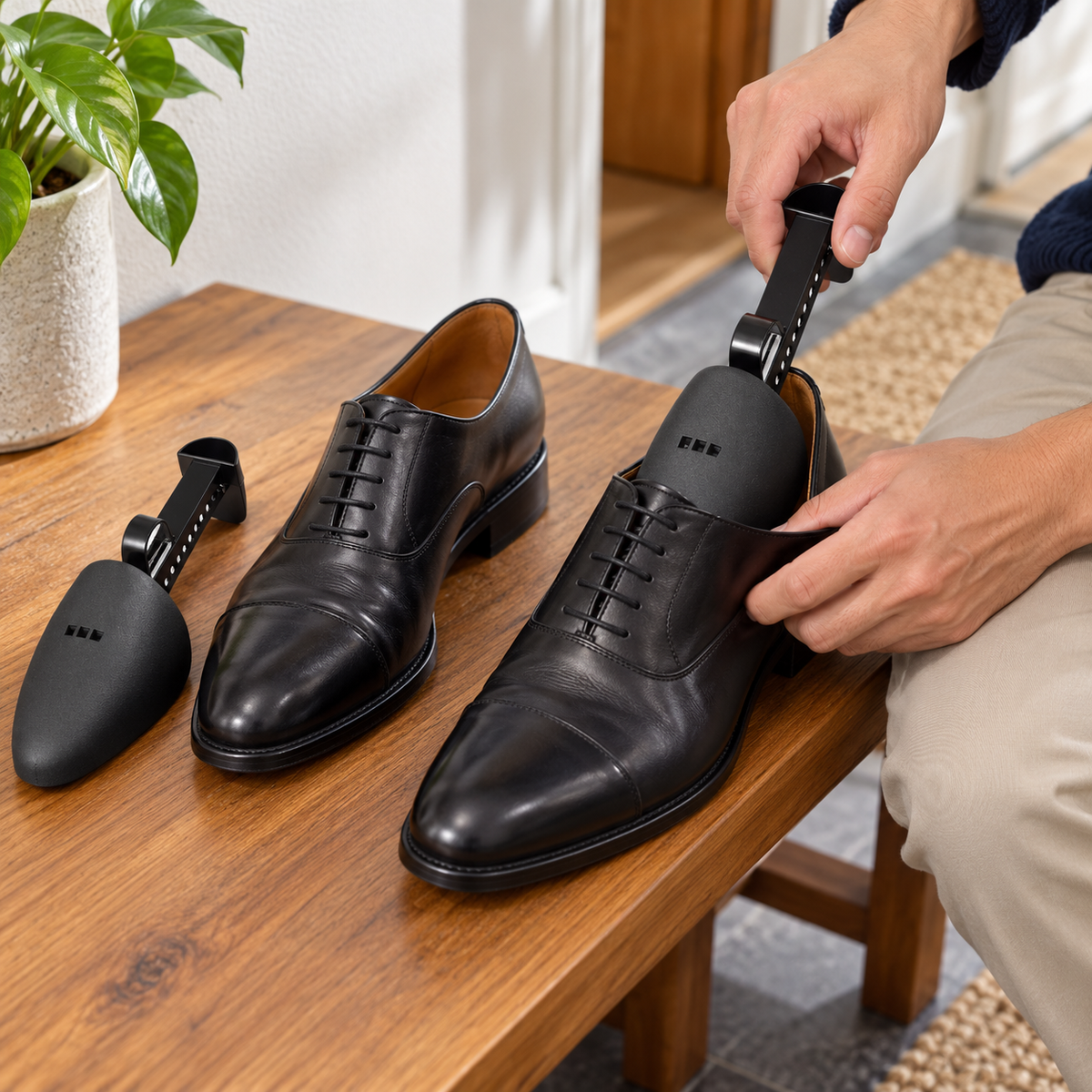 Adjustable Plastic and Steel Shoe Trees — 1 Pair, Selected Size and Color
