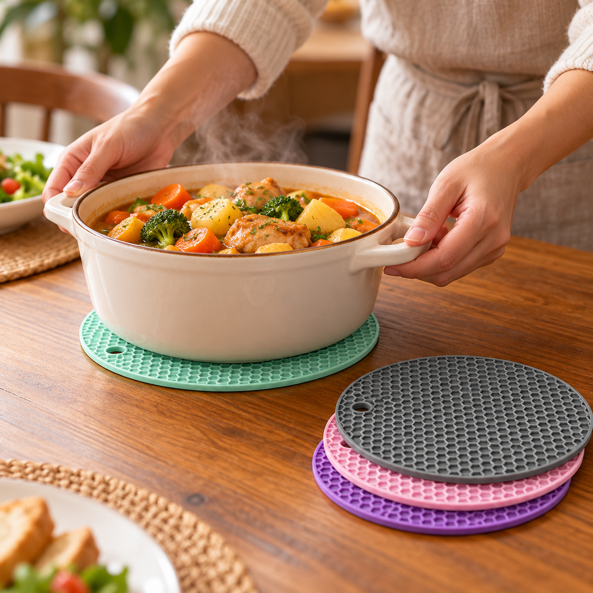 Round Honeycomb Kitchen Trivet Mats — 4 Pieces, 17 cm, Random Colors