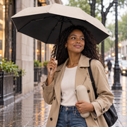 Compact Five-Fold Rain Umbrella with Capsule Case — Beige or Lilac