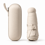 Compact Five-Fold Rain Umbrella with Capsule Case — Beige or Lilac