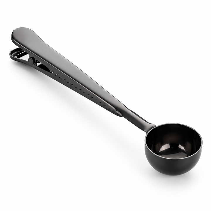 Stainless Steel Coffee Scoop with Bag Clip — Black, 1 Piece