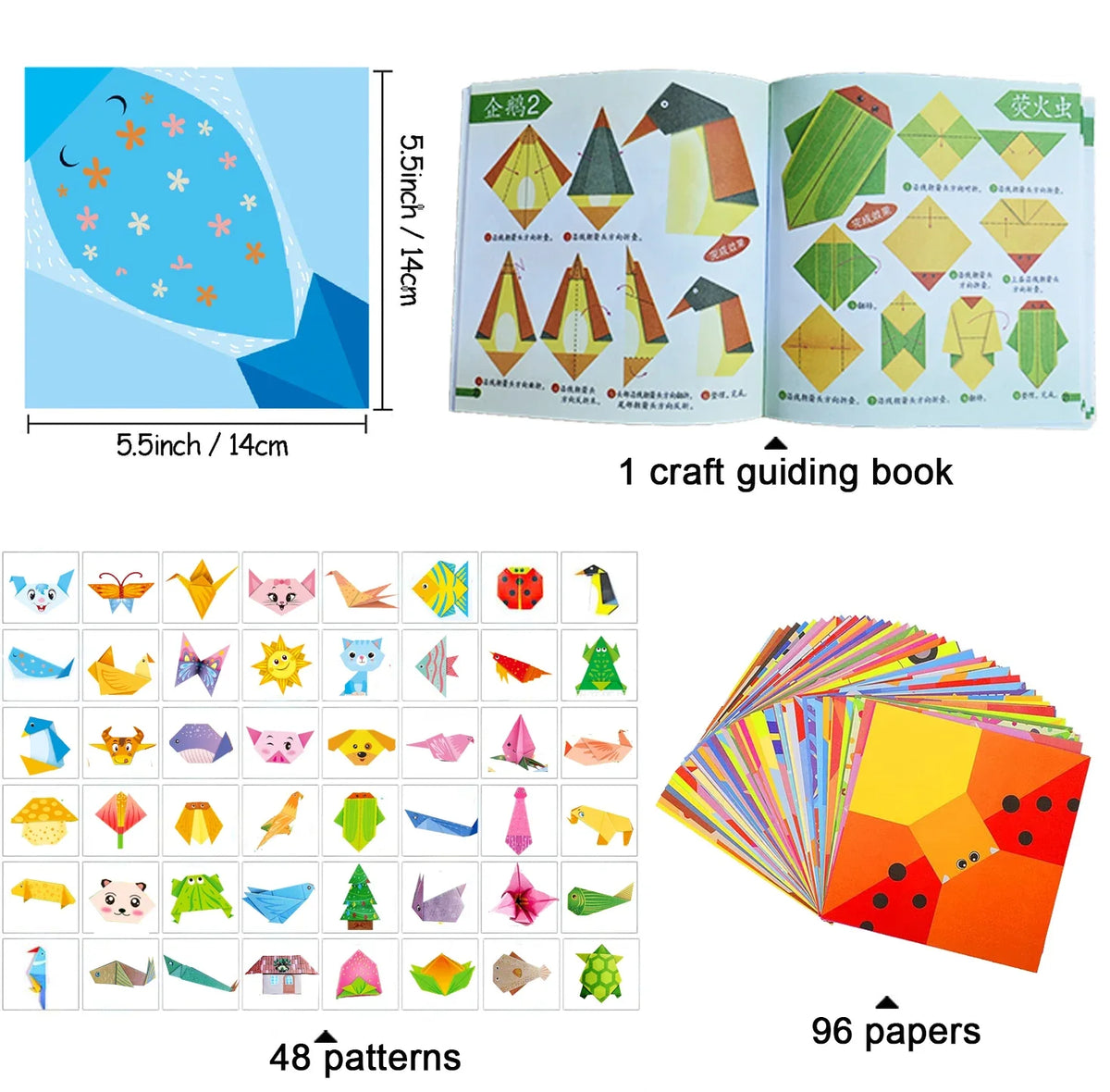 Animal-Pattern Origami Paper Kit — Selected 30- or 96-Sheet Pack