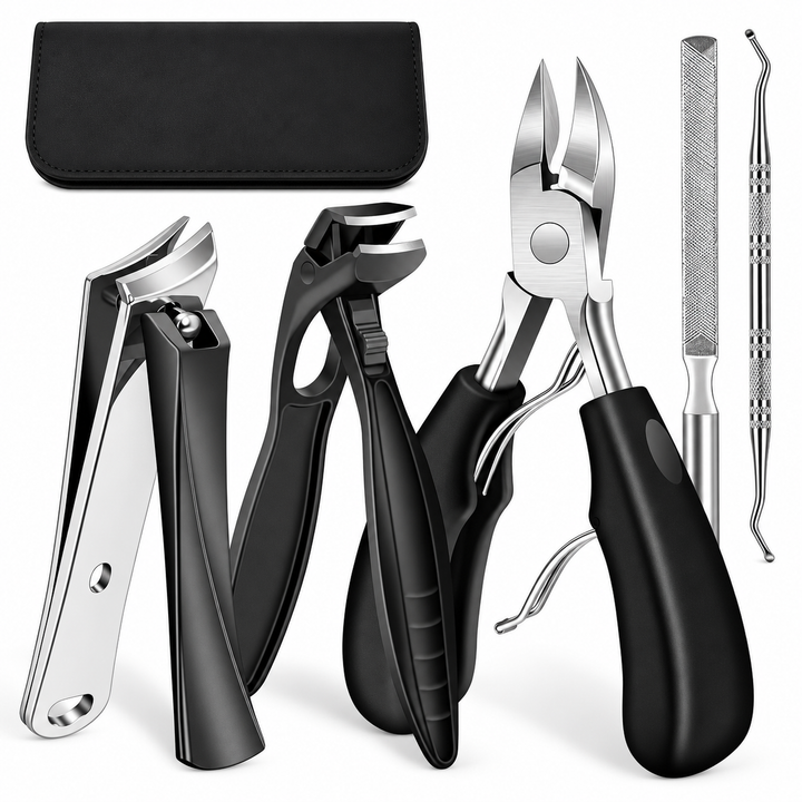 Heavy duty toenail clipper kit tools on white background