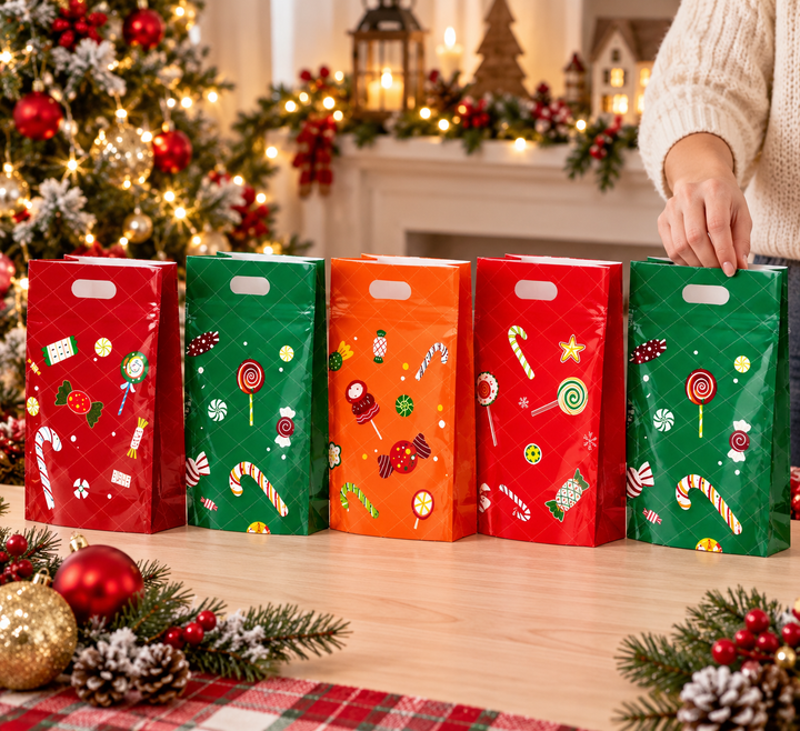 Assorted Christmas gift bags, pack of 5 — lifestyle view