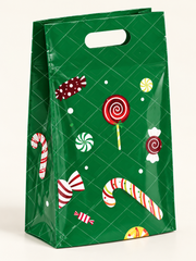 Christmas gift bags — green candy print and oval handle detail