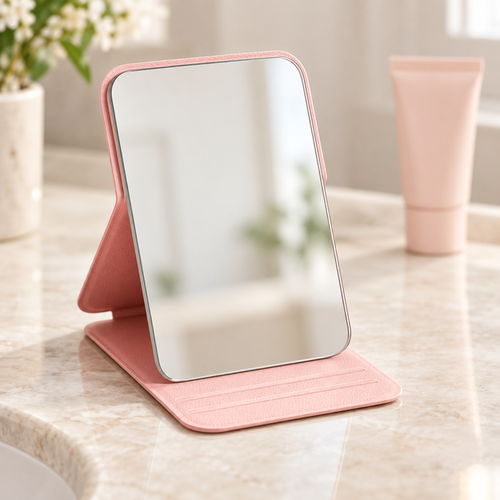 Free Gift — Pink Folding Makeup Mirror, 10.8 × 6.9 cm