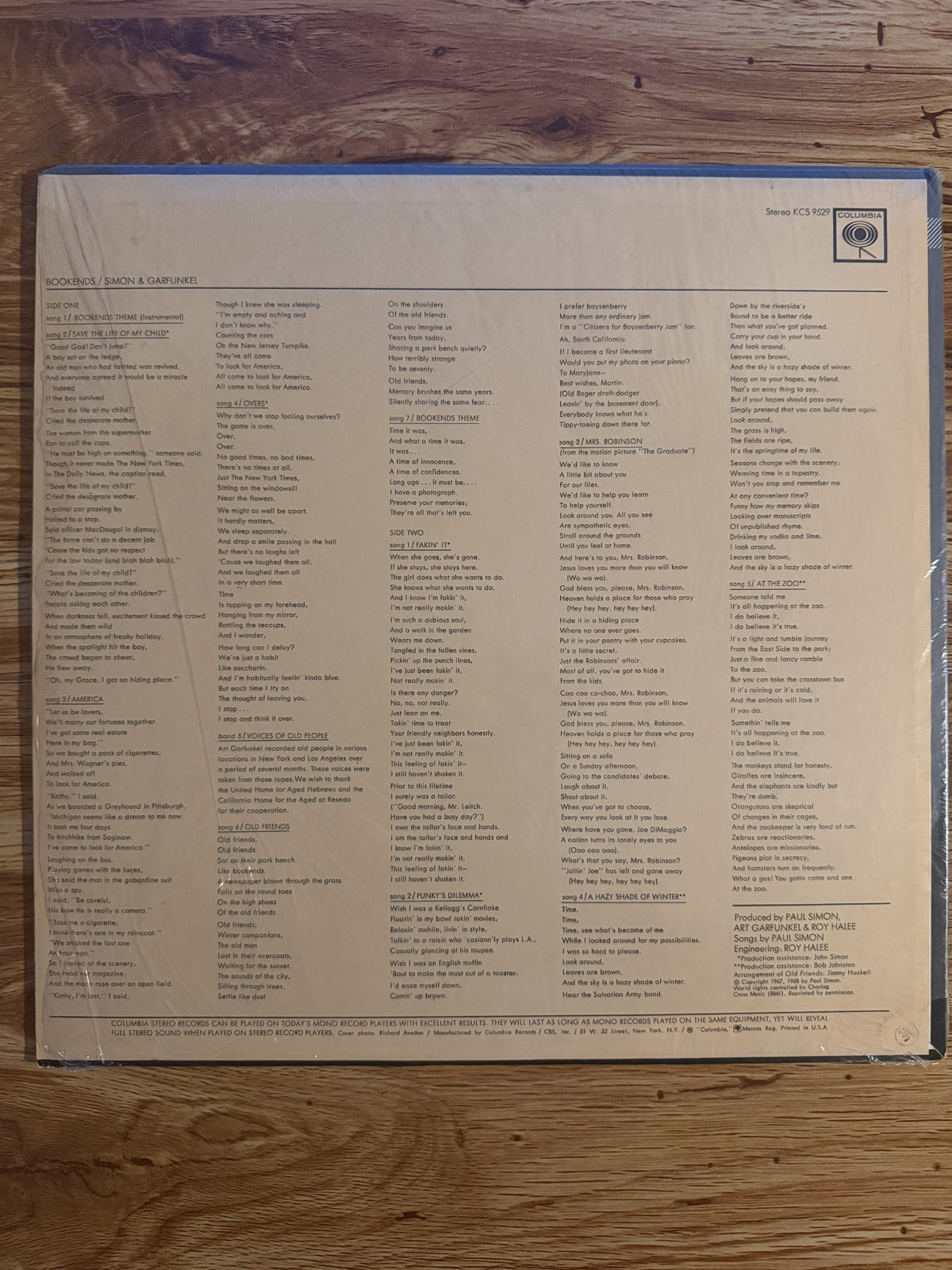 Simon & Garfunkel — Bookends Vinyl LP with Bonus Poster, Columbia KCS 9529 — original inventory photo showing actual condition