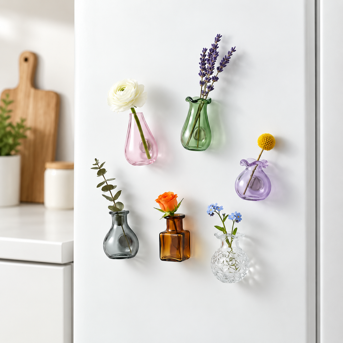Mini Glass Vase Refrigerator Magnet Set