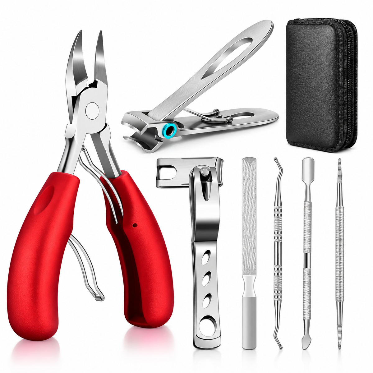 Red handle toenail clipper kit option on white background