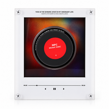 White music fridge magnet player with red NFC music disc