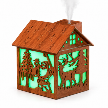 Light wood-look house humidifier with green illumination