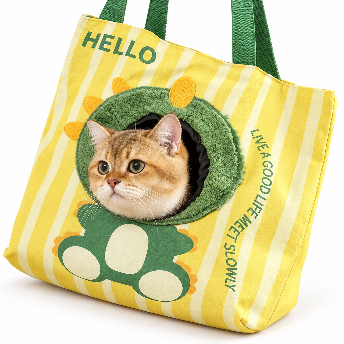 Canvas pet carrier circular padded opening and dinosaur print