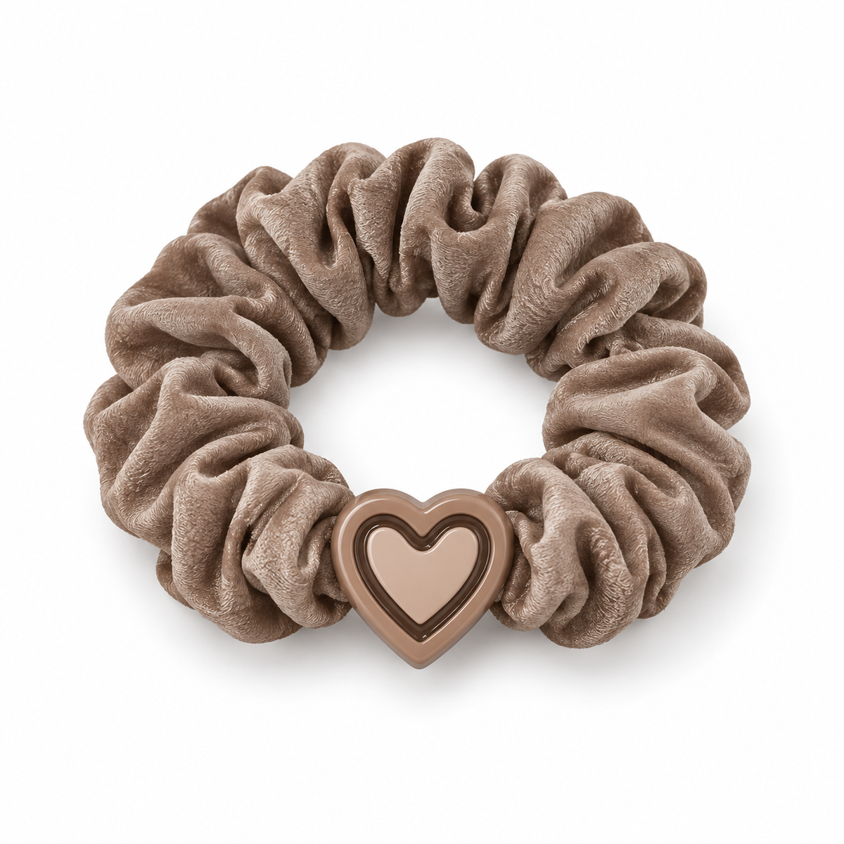 Heart Charm Fabric Scrunchie — 1 Assorted Neutral Color