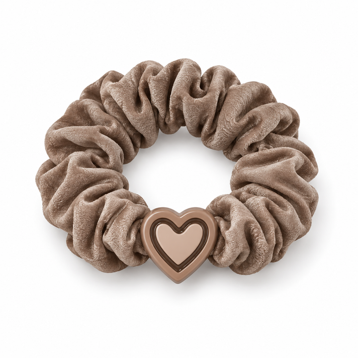 Heart Charm Fabric Scrunchie — 1 Assorted Neutral Color