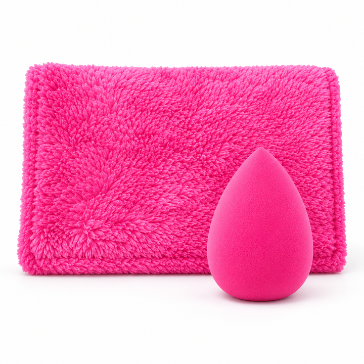 Pink Makeup Remover Cloth & Blending Sponge Set