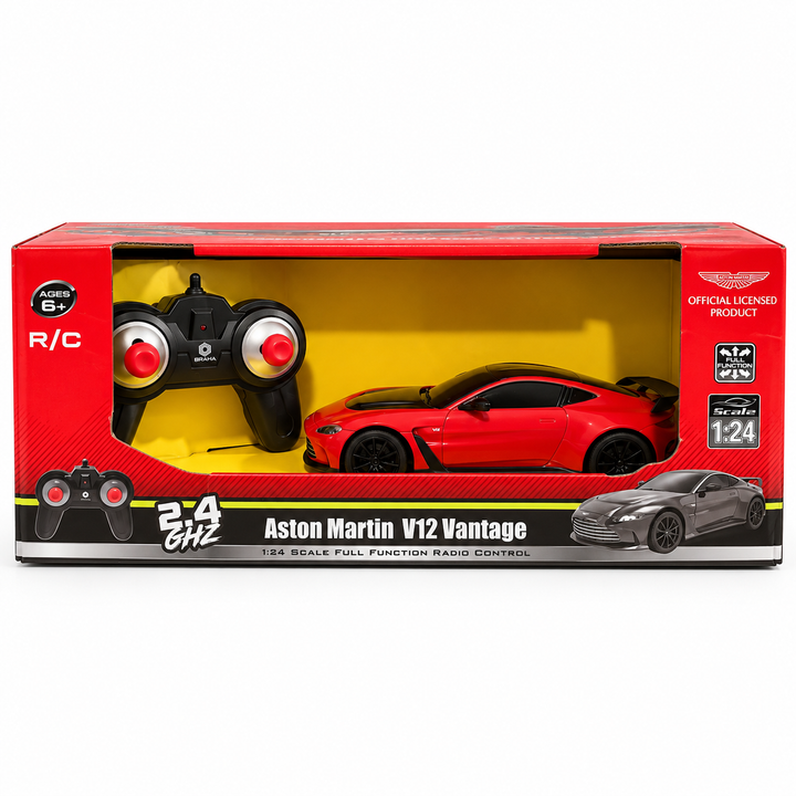 BRAHA Aston Martin V12 Vantage RC Car & Controller Set — Red, 1:24 Scale