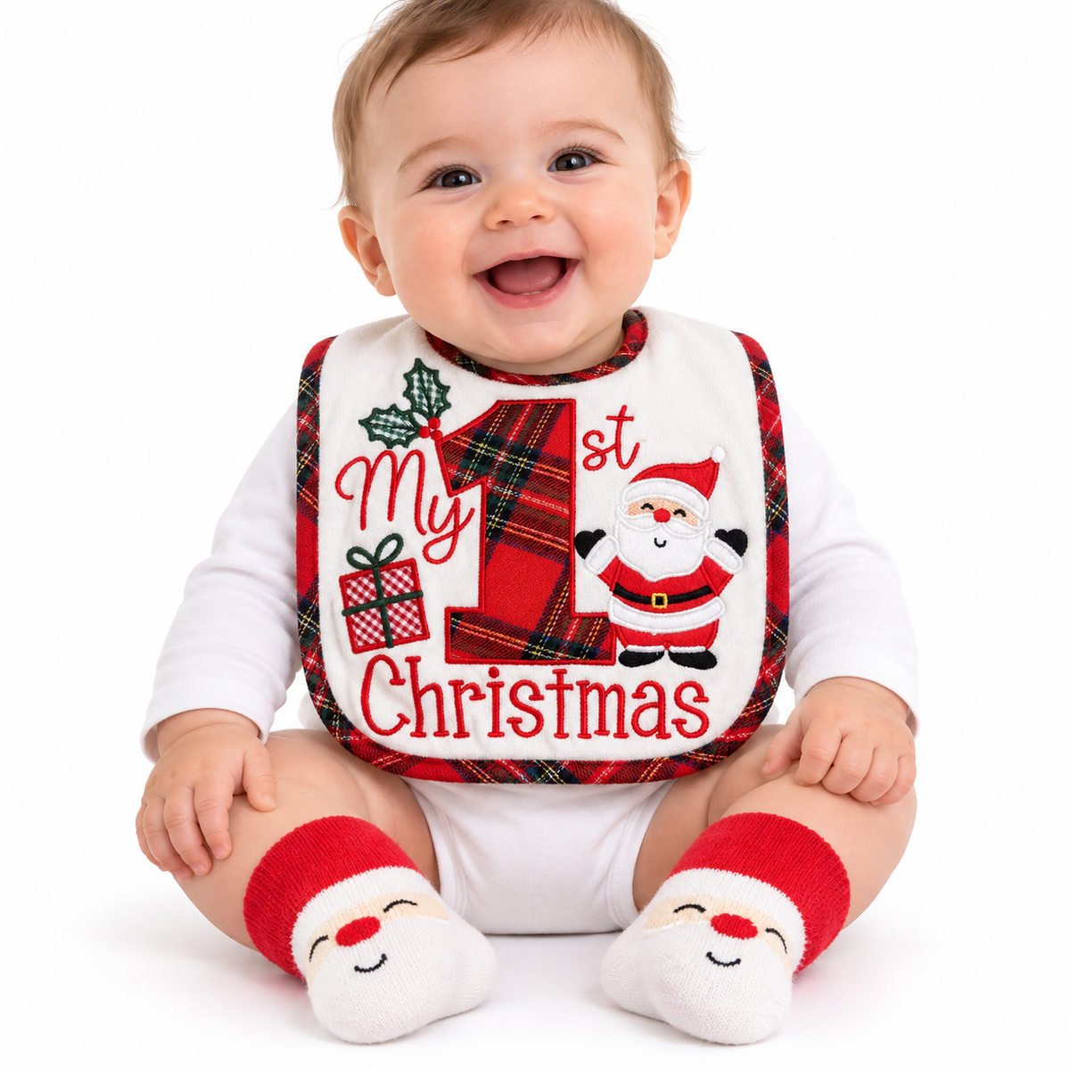 Baby Essentials My First Christmas Bib & Santa Socks Set