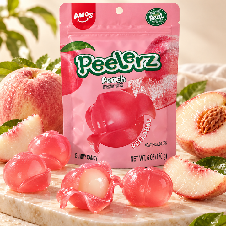AMOS Peelerz Peach Peelable Gummy Candy — 6 oz / 170 g