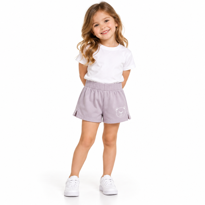 Pink Velvet Girls' Bear-Print Cotton-Blend Shorts — Lavender, Size 4