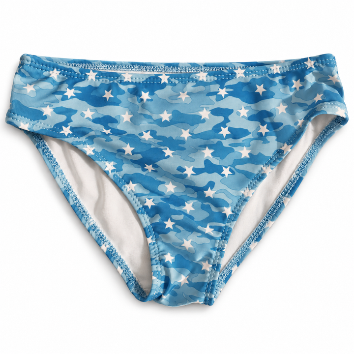 Girls' Blue Camo & Star Swim Bottoms — Size 5/6