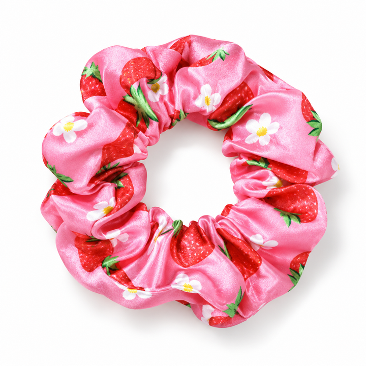 Strawberry-Print Satin Hair Scrunchie — 1 Assorted Design