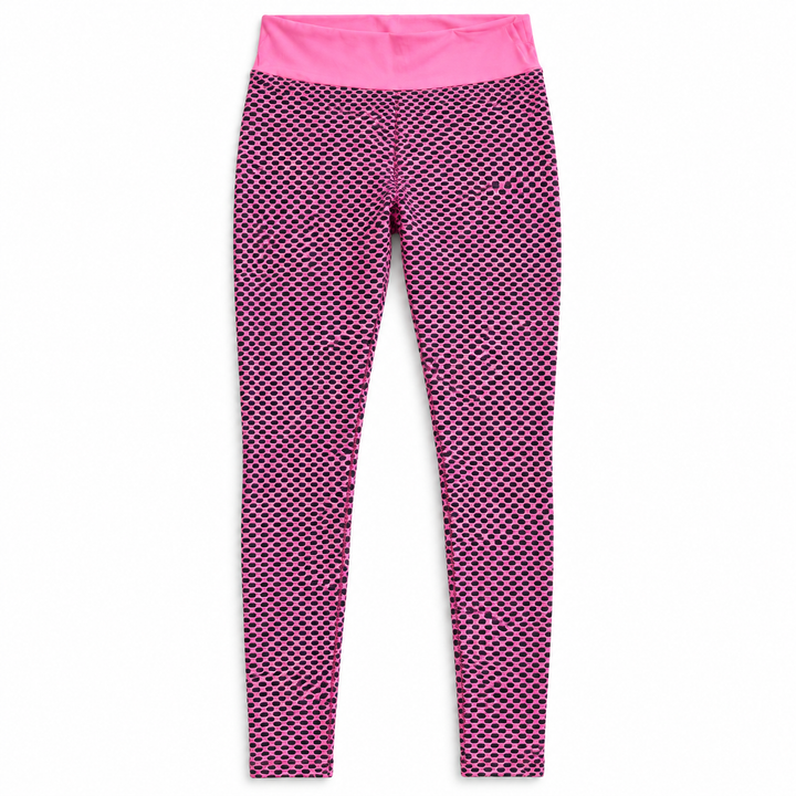 pink and black honeycomb leggings — studio view