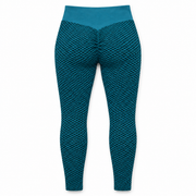 teal and black honeycomb scrunch leggings — studio view