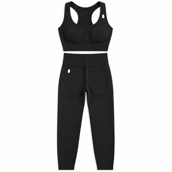 black racerback bra & contour leggings set — studio view