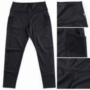 black mesh-pocket activewear leggings — construction detail