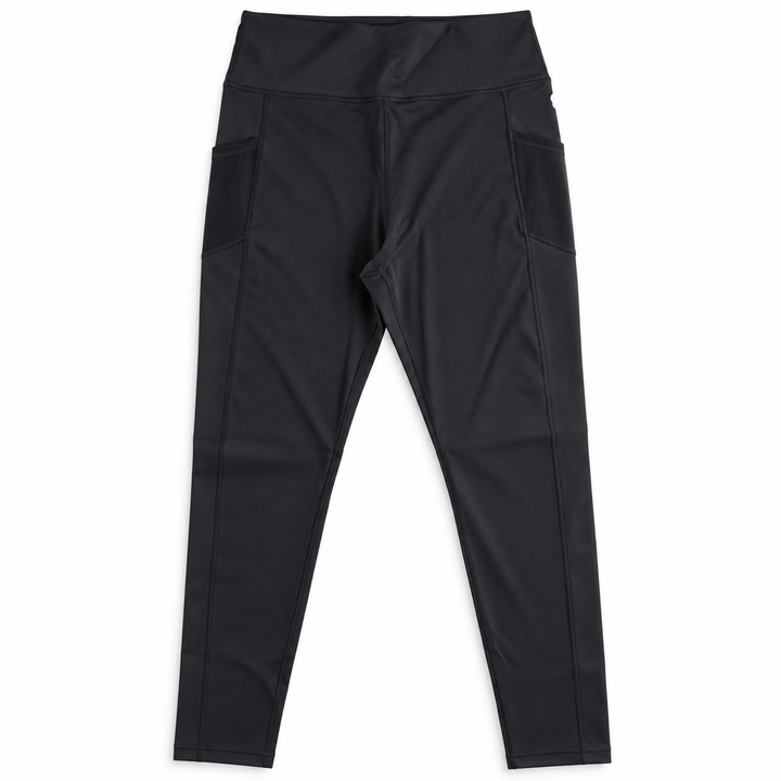 black mesh-pocket activewear leggings — studio view