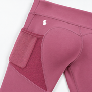rose pink mesh-pocket activewear leggings — construction detail