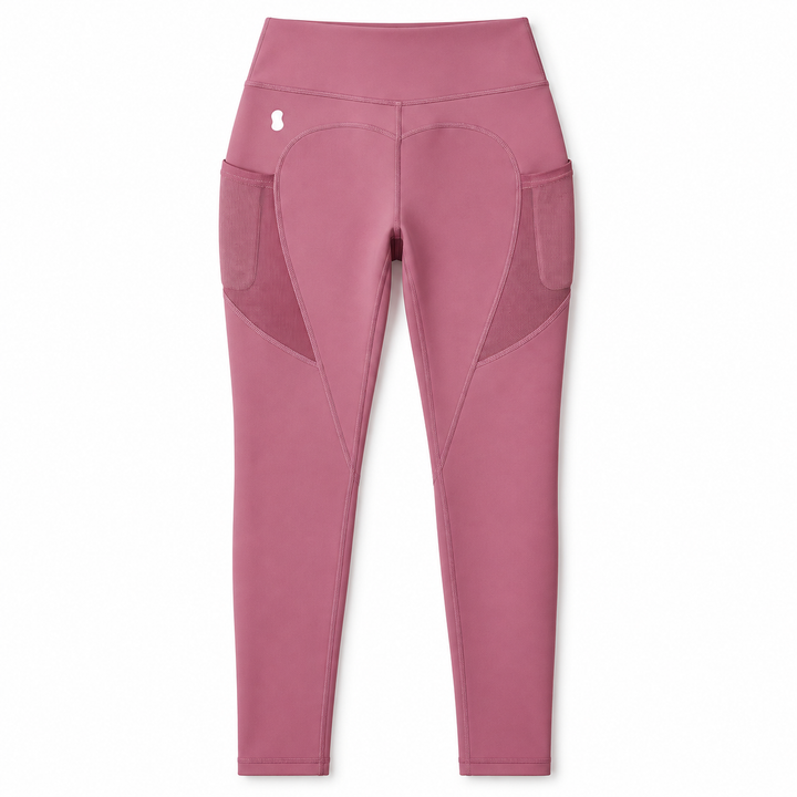 rose pink mesh-pocket activewear leggings — studio view