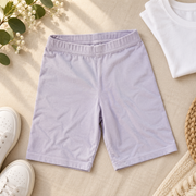 Girls lavender cotton stretch bike shorts lifestyle view
