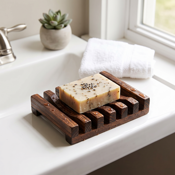 Bamboo Soap Dish with Drain Tray – lifestyle view
