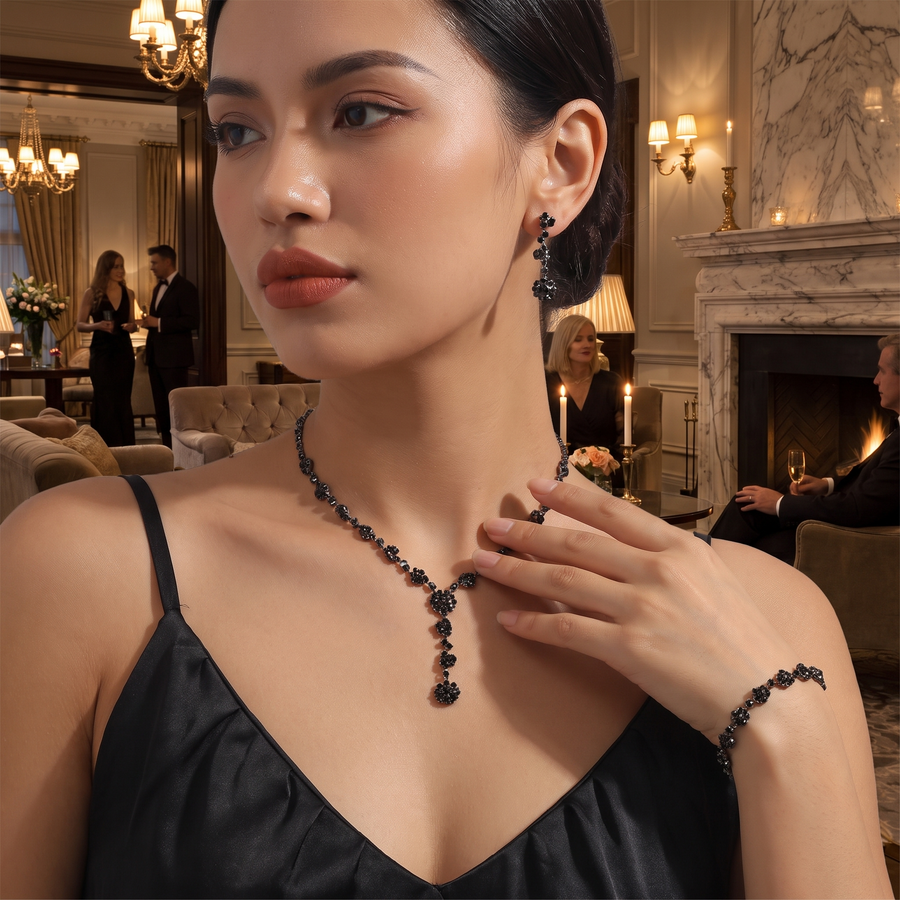 Black Crystal Tassel Jewelry Set – lifestyle view
