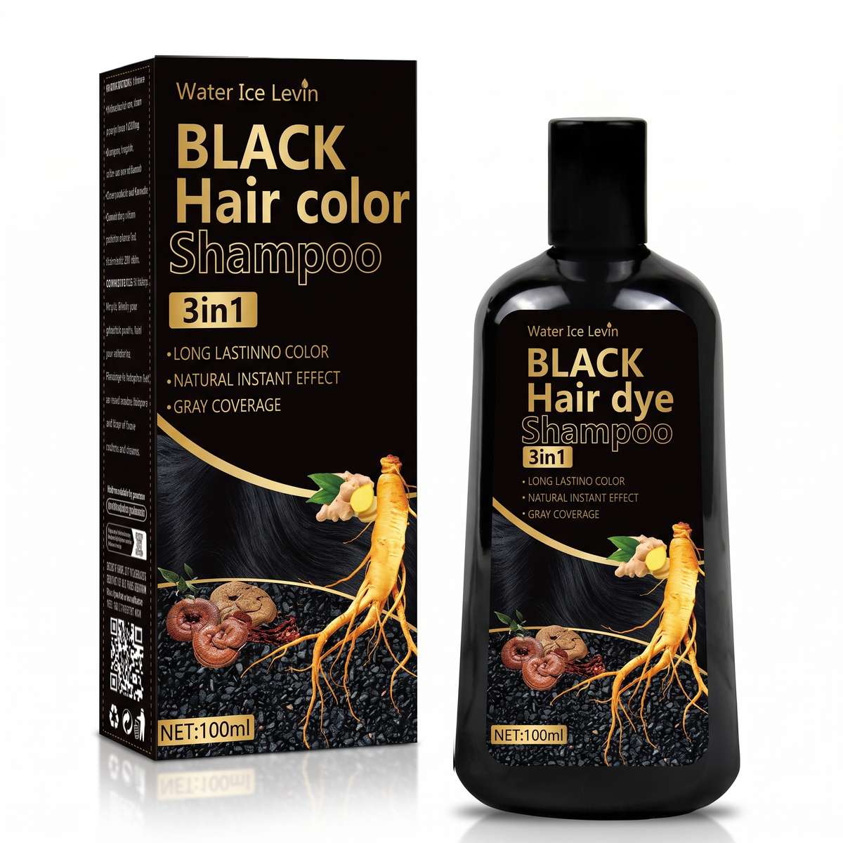 3-in-1 Black Hair Color Shampoo – white background