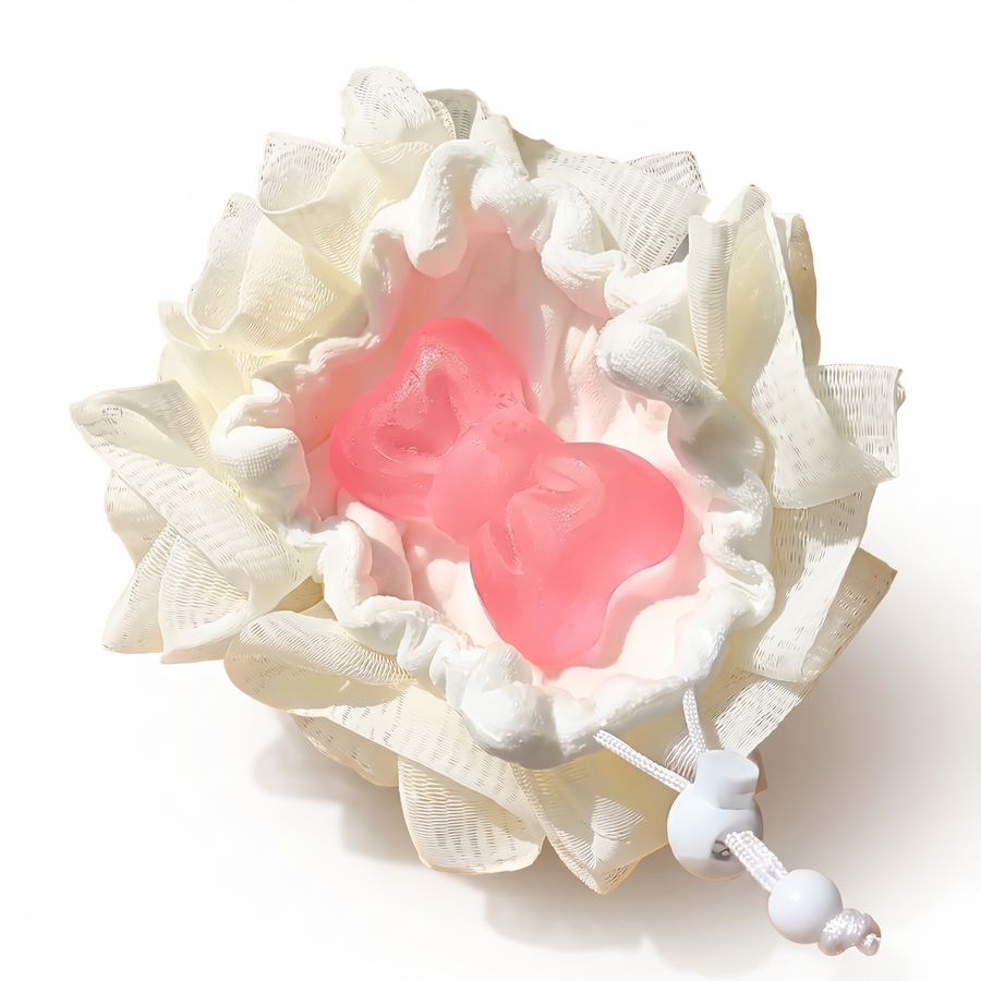 2-in-1 Loofah Bath Ball with Soap Pouch – white background