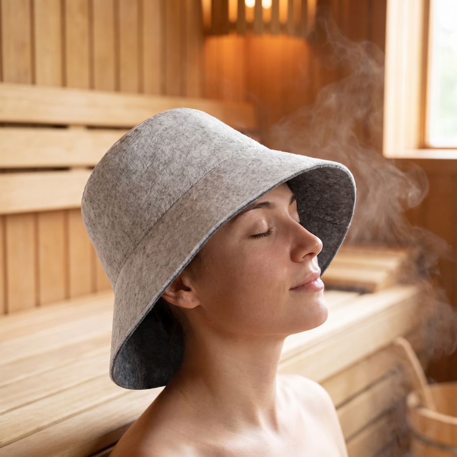 Protective Felt Sauna Cap – lifestyle view