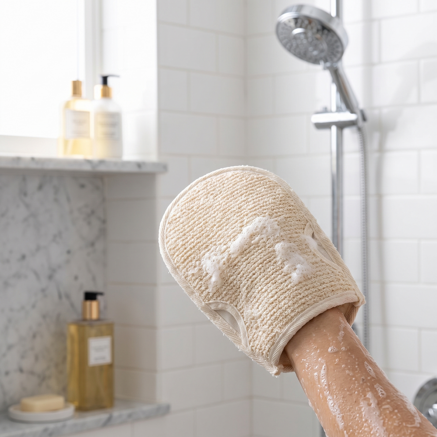 Dual-Texture Loofah Exfoliating Glove – lifestyle view