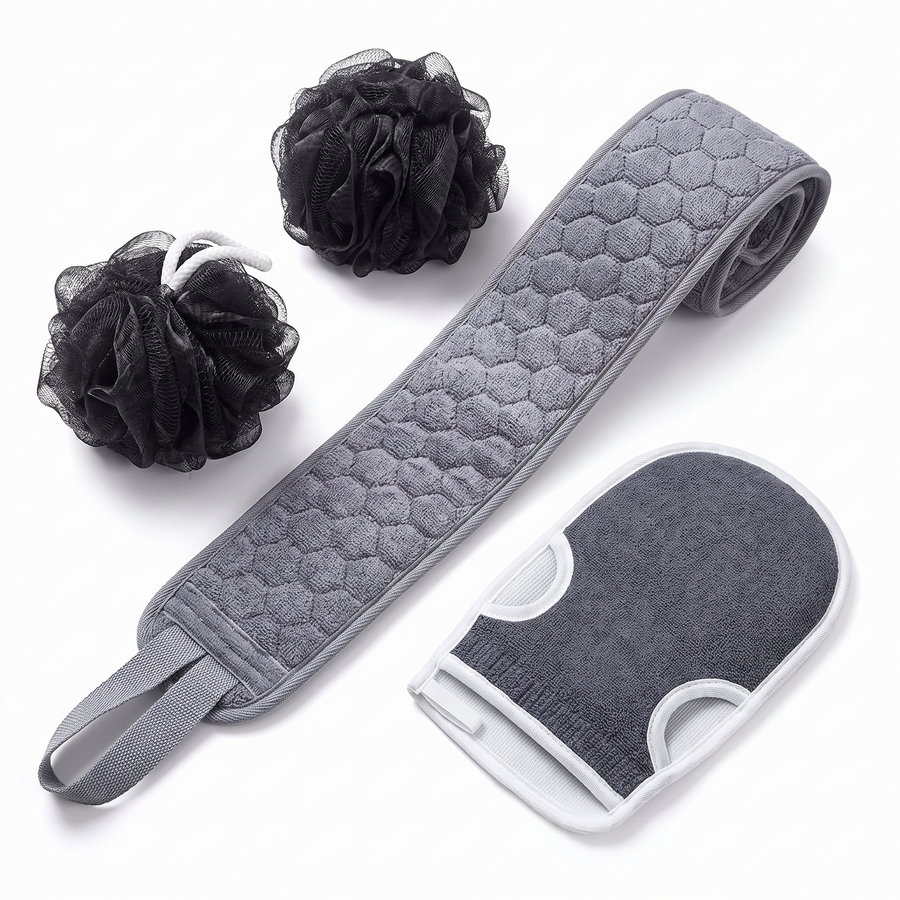 3-Piece Exfoliating Body Scrubber Set – white background