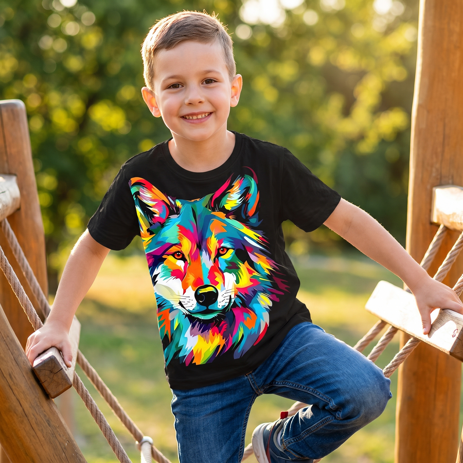 Wolf Print Kids Short-Sleeve T-Shirt – lifestyle view