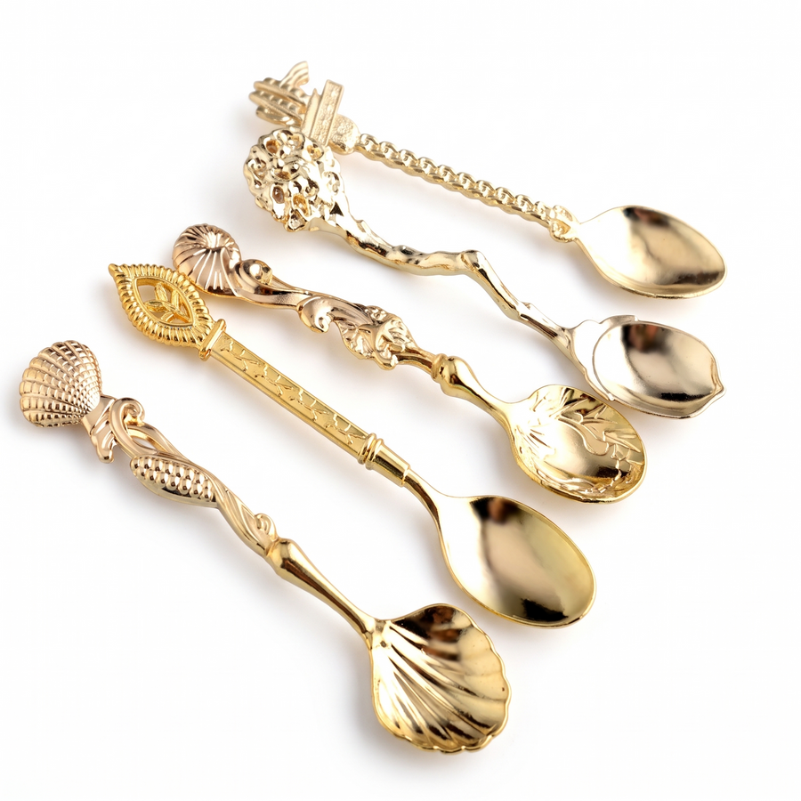 Vintage Carved Coffee Spoon Set – white background