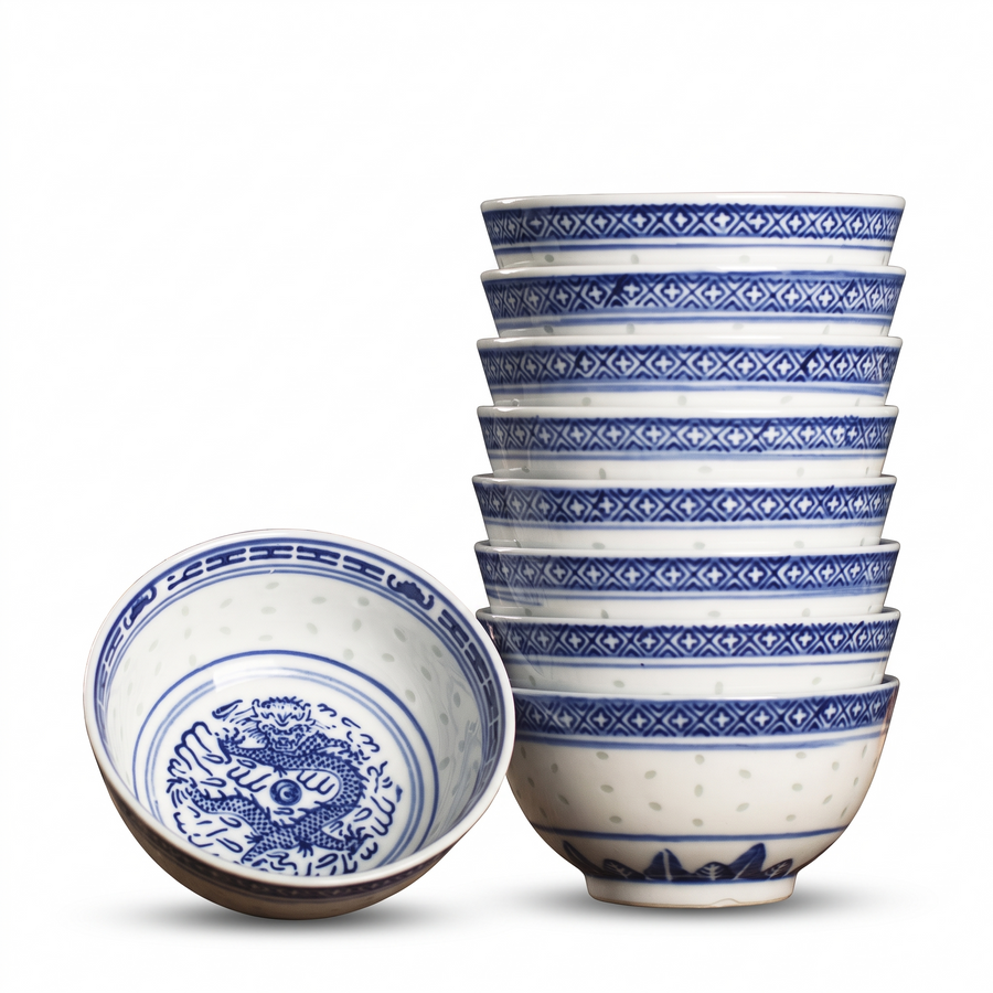 Blue & White Ceramic Serving Bowls – white background