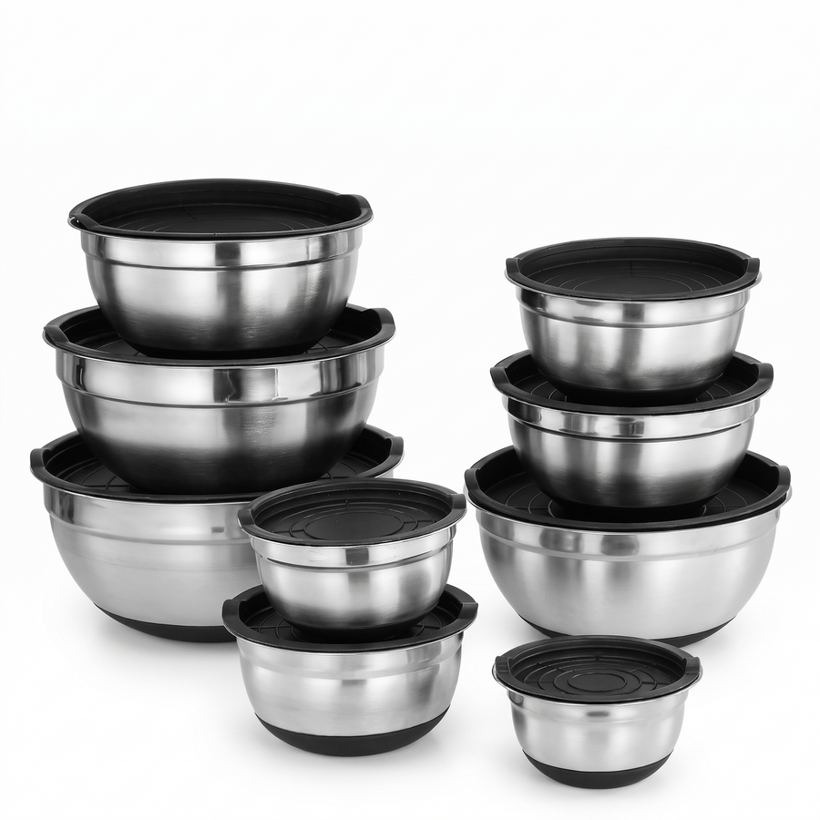 Stainless Steel Mixing Bowl Set with Lids – white background