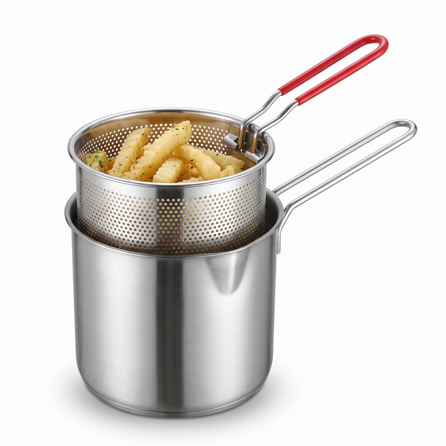304 Stainless Steel Deep Fryer Pot – white background
