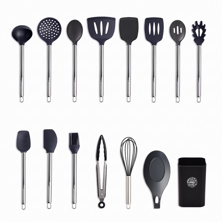 silicone cooking utensil with stainless steel handle – coordinated utensil collection hero