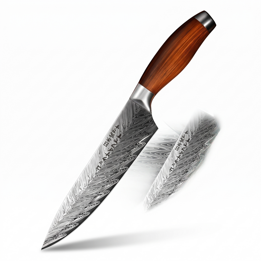 Damascus-Style Stainless Steel Chef Knife – white background
